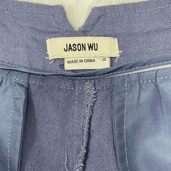 Jason Wu High Waisted Pleated Paperbag Shorts Purple Linen Blend Size‎ 12 - Picture 5 of 7